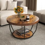 Goplus - table basse ronde  2 niveaux d. 80x45cm - cadre en mtal robuste et plateaux en bois - style ...