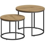 Table basse ronde 2 pcs - ch�ne / pieds noirs