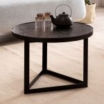Table basse ronde 58x58x40 cm en manguier noir et piétement métal Table basse ronde 58x58x40 cm en manguier noir et piétement métal