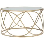 Table basse ronde 70 cm m�tal dor� et miroir verre design �l�gant
