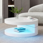 Table basse ronde 70x70x35. 5 cm pivotante 360� avec led 16 couleurs rangement 2 niveaux design �pur� ...