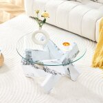 Table basse ronde �79 cm x h45 cm ? plateau verre 0, 8 cm & design moderne - blanc