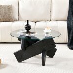 Table basse ronde �79 cm x h45 cm ? plateau verre 0, 8 cm & design moderne - noir