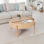 M&s ? table basse ronde 80x40cm en ch�ne massif ? plateau tournant avec rangement int�gr� ? design �l�gant ...