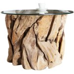 Table basse ronde arborea 70 cm ? table basse en bois flott� avec plateau en verre tremp�