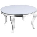 Table basse ronde baroque chrome et plateau en verre de 80 cm