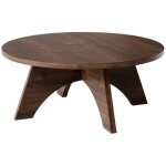 Table basse ronde 68 cm ? ch�ne chocolat ? r�sistante aux rayures et humidit� ? design arqu� moderne ...