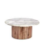 Table basse ronde en bois d'acacia et marbre beige d80 - joana