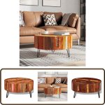 Table basse ronde bois massif de rcupration - table basse - table d'appoint - meubles anciens - bois ...