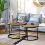 Table basse ronde en chêne - ensemble de 2 tables d'appoint imbriquables pour salon - design naturel ... Table basse ronde en chêne - ensemble de 2 tables d'appoint imbriquables pour salon - design naturel ...