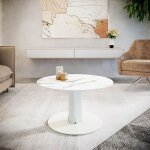Table basse ronde deco - gem, plateau compact dcor marbre, pied central acier poxy vert. . 70 cm h. ...