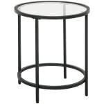 Table basse ronde design avec plateau verre et structure m�tal noire pour salon ou chambre � coucher ...