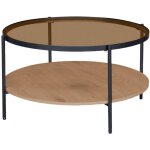 Table basse ronde double plateau verre. d�cor bois et m�tal - smooky