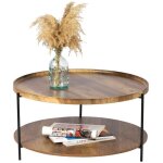 Table basse ronde jayce avec 2 niveaux, structure en métal noir, style ethnique Table basse ronde jayce avec 2 niveaux, structure en métal noir, style ethnique