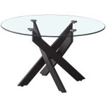 Table basse jessy ronde plateau verre tremp� transparent pieds m�tal noir d80x45cm