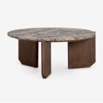 Table basse ronde lavinia en pierre naturelle et bois de manguier sklum �70 cm