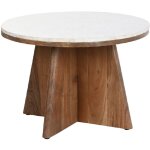 Pegane - table basse ronde en marbre blanc et bois d'acacia - diamtre 70 x hauteur 43 cm