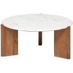 Atmosphera - table basse ronde en marbre et bois massif nanda
