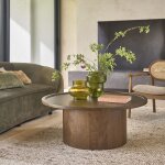 Berah getah - table basse ronde en mindi massif finition noyer 100 cm Berah getah - table basse ronde en mindi massif finition noyer 100 cm
