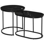 Table basse ronde ovale empilable lot de 2 en mdf et métal noir - structure robuste supportant jusqu'à ... Table basse ronde ovale empilable lot de 2 en mdf et métal noir - structure robuste supportant jusqu'à ...