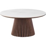 Table basse ronde plateau en cramique effet marbre et bois fonc 80 cm - ada