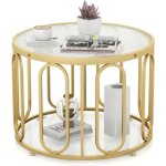 Costway - table basse ronde, table basse verre 2 niveaux, 8 supports pivotants ovales, montage diy, cadre ...