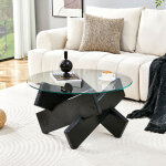 Table basse table ronde en verre tremp� 79x79x45cm design moderne en bois crois� table d'appoint salon ...