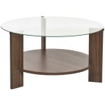 Table basse ronde en verre tremp et bois 75cm - bois fonc - ria