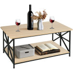 Table basse, table de salon, buffet bas, avec �tag�res, cadre en acier en forme de x, 100x52x47cm, style ...