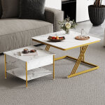 Neche ? table basse gigogne 2 pi�ces ? plateau relevable blanc ? style industriel moderne ? dimensions ...