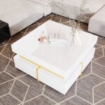 Okwish - table basse carrée blanche brillante, table de salon, table d'appoint avec tiroirs et accents ... Okwish - table basse carrée blanche brillante, table de salon, table d'appoint avec tiroirs et accents ...