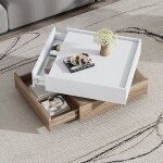 Hauss spole - table basse salon, plateau de table rotatif � 360�, 2 tiroir rangement, 60x60x38 cm, blanc ...