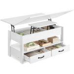Table basse, table de salon relevable, v�rin � gaz, 2 tiroirs et 3 compartiments sous le plateau, 1 compartime ...