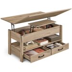 Table basse, table de salon relevable, v�rin � gaz, 2 tiroirs et 3 compartiments sous le plateau, 1 compartime ...