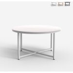 Table basse salon rond 80cm avec plateau effet marbre granato - blanc
