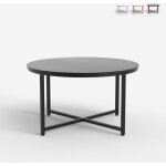 Table basse salon rond 80cm avec plateau effet marbre granato - noir
