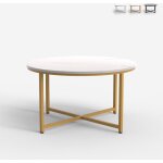 Table basse salon rond 80cm avec plateau effet marbre granato - or