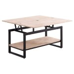 Table basse steve salon salle  manger relevable et extensible couleur chne nordique et noir mat 47 ...