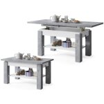 Dusine - table basse sierra relevable et extensible de 100 cm  150 cm en blanc beton