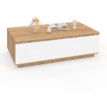 Idmarket ? table basse fixe 110 cm ? abattant noir mat ? rangement int�gr� ? fa�on h�tre et blanc ? dimensions ...