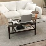 Table basse en verre � 2 niveaux avec etag�re de rangement table centrale rectangulaire de 107 cm avec ...