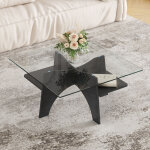Table basse verre et bois - carr�e 80 x 80 x 40 cm, plateau verre s�curit, pi�tement mdf effet bois noir ...