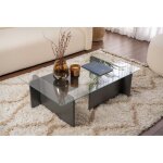 Table basse verre fixe gigogne rectangulaire bois en anthracite 105x65x30 cm pour salon ou bureau