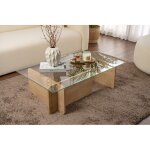 Table basse verre fixe gigogne rectangulaire bois en ch�ne 105x65x30 cm pour salon ou bureau