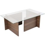 Calicosy - table basse verre fixe gigogne rectangulaire bois en noyer 105x65x40 cm pour salon ou bureau ...