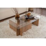 Table basse verre fixe gigogne rectangulaire bois en pin atlantique 105x65x30 cm pour salon ou bureau ...
