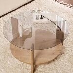 Pier import - table basse verre fumé double plateau - effet chêne salta Pier import - table basse verre fumé double plateau - effet chêne salta