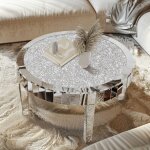 Unho - table basse verre ronde table de salon cristal brillant en miroir hd meuble central argent fantaisie ...