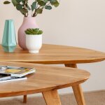 Table basse vintage en ch�ne massif avec 3 pieds 68cm jonas triangle - 68x67x42 cm - kayu meuble