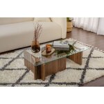 Table basse verre fixe gigogne rectangulaire bois en noyer 105x65x30 cm pour salon ou bureau Table basse verre fixe gigogne rectangulaire bois en noyer 105x65x30 cm pour salon ou bureau